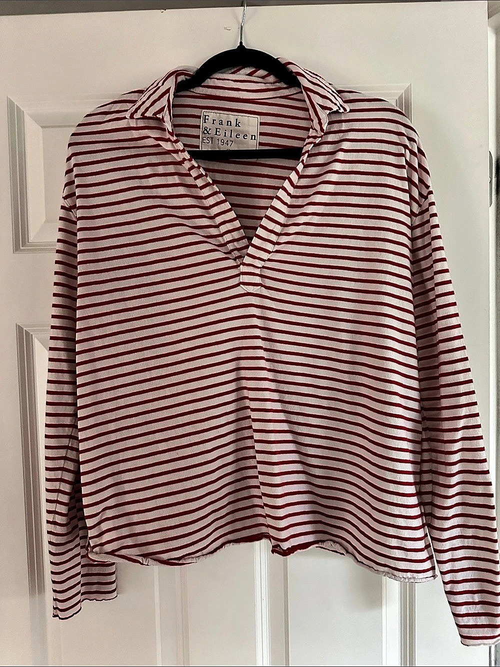 Frank & Eileen Patrick Popover Henley Striped Shirt Red & White Large